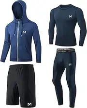 MEETYOO Men's Compression Shirt, Sport Leggings Fitness Shorts Gym Tight Running Pants Base Layer Top for Workout Training