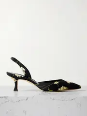 [Manolo Blahnik] Manolo Blahnik - Carolyne 50 Floral-print Satin Slingback Pumps - Black - IT40 IT 40 Black