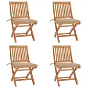 Folding Garden Chairs with Cushions 4 pcs Solid Teak Wood vidaXL