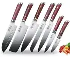 Chef Knife Set Stainless Steel Wood Handle Paring Slicing Utility Santoku Nakiri