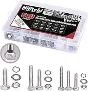 Hilitchi 510Pcs M4 / 5/6 Stainless Steel Metric Hex Flat Head Bolts Screws Nuts Flat and Lock Washers Assortment Kit