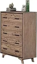 Tallboy with 5 Storage Drawers Solid Acacia Wooden Frame in Silver Brush Colour