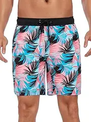 [SHEKINI] Mens Swim Trunks 7" Quick Dry Swimming Shorts with Compression Liner Zipper Pockets Swim Shorts Swimwear
