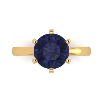 3Ct Round Cut Blue Sapphire VVS1 Solid Gold Solitaire Engagement Promise Ring