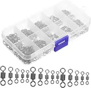 WOONEKY 210pcs Rotary Ring Connector Fishing Swivels & Clips Rolling Fishing Swivels Fishing Swivel Kit Fishing Leaders Tackle Connector for Fishing Metal Fishing Swivel Catfishing Tackle