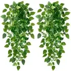 Fake Hanging Plants 2 Pcs Artificial Hanging Plants Fake Ivy Vine Faux Pothos...