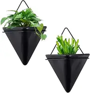 Wall Hanging Planters, 2pcs 4inch Triangle Ceramic Wall Planters for Indoor Plants, Geometric Wall Mounted Plant Pot for Succulent, Cactus, Faux Plants