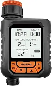 Sprinkler Timer Outdoor Water Timer for Garden Hose 1 Outlet Large LCD Screen Programmable Irrigation Timer for Yard Lawn Manual/Automatic Watering Timer
