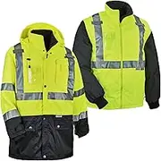 High Visibility Reflective Thermal Jacket Set, Includes Outer Rain Shell & Thermal Jacket with Zip Off Sleeves, Ergodyne GloWear 8388