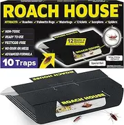 ROACH HOUSE Spider, Cricket, Roach & Ant Traps – Indoor Baited Glue Traps for Cockroach & Palmetto Bug Control, Safe for Home, Kids & Pets – 10 Pack