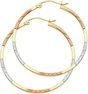 [JewelryWeb] 14k Yellow Gold White Gold and Rose Gold Sparkle Cut Square Hoop Earrings 35x35mm-Hoop Earring for Women