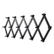 Accordion Wall Hanger with Wooden Wall Expandable Coat Rack for 16 Hooks Black
