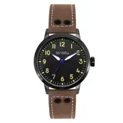 Tensity Leather Round Black Dial Brown Band Watch