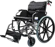 Wheelchair 22'' Steel Transport Wheelchair W/Flip-Backs Arms & Handbrake Folding Manual Wheelchair W/Anti-tip Device Bariatric Scooter for Elderly Adults Driving Trolley