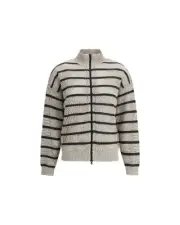 Brunello Cucinelli Striped Knit ZipUp Cardigan Women Beige Sweaters