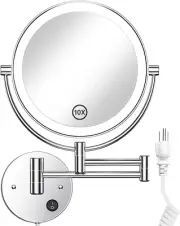 8.5" Wall Mounted Lighted Magnifying Mirror, 1X/10X Double-Sided Magnification r