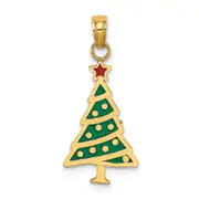 14K Yellow Gold Enamel Green Christmas Tree W/ Red Star Charm