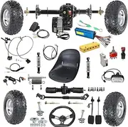 Complete 72V 1500W Motor Electric Go Kart Kit – 30" Rear Differential Axle Kit, Steering Rack, Hydraulic Brake, Shocks, 145/70-6 Wheels, Speed Controller for ATV UTV Golf Cart 4 Wheelers