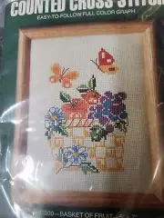 MH Counted Cross Stitch Cs09 Basket Of Fruit 5x7 Unopened New In Package