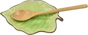Spoon rest Ceramic Spoon Holder for Stove Top Kitchen Counter with Wooden Spoon, Leaf Shaped, 5.1W X 7.5L