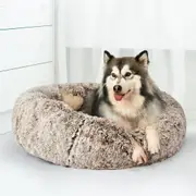 Pawz Pet Bed Cat Dog Donut Nest Calming Mat Soft Warm Plush Kennel Brown 110cm