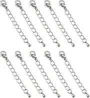E-outstanding Tail Extender Chain 10PCS 5cm Stainless Steel Silver Extender Chains with Lobster Clasps for Necklace Bracelet Anklet DIY Jewelry Making