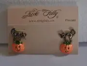 KIRKS FOLLY HALLOWEEN CAT WALKER PUMPKIN POST EARRINGS