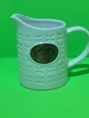 THL Classsic MILK Pitcher Creamer Farmhouse Embossed Bronze Label 10oz White