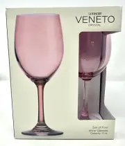 Godinger Veneto Crystal Pink Set Of 4 Wine Glasses 12 Oz New In Box