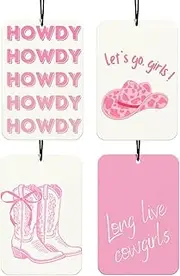 Pink Bows Western Car Air Freshener 4Pcs, Let's Go Girls Cowgirls Western Car Accessories Hanging, Trendy Pink Cars Scents Mirror Decor Retro Cowgirls Boots Cute Air Freshies for Women Teens(Black I)