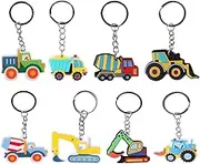 Pack of 8 Key Chains Tractor, Construction Vehicles Theme, Key Fob Children Construction Party Favours, Construction Site Children Party Bag for Birthday Gifts for Children, Digger Toy Excavator