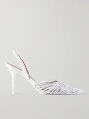 [Amina Muaddi] Amina Muaddi - Lori Pvc And Woven Leather Slingback Pumps - White - IT40 IT 40 White