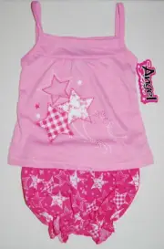 NWT Angel Face Infant Girls Pink Patchwork Stars Top & Bloomers Set sz 6-9M