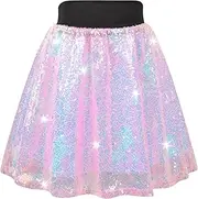 [BiueLetter] Girls Sequin Skirt, Kids Unicorn Mermaid Rainbow Sparkly Skirt Skorts for Girls 6-10 Years