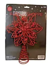 The Christmas Shoppe - Red Glitter Star / Flower - Christmas Tree Topper - NEW