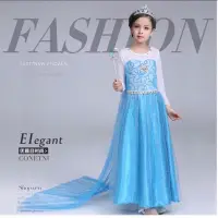 在飛比找蝦皮購物優惠-韓版冰雪奇緣藍色長袖長裙披風經典款小公主洋裝禮服 艾莎公主 