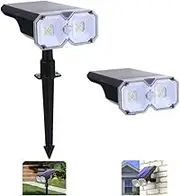 Solar Lights Outdoor, 2-in-1 Solar Spotlights Landscape Lighting with Solar & USB Charging White and Warm White 2 Colors, Motion Sensor Solar Security Light 5 Modes for Patio Porch Garden, 2 Pack