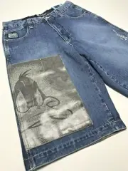 Men's Daffy Duck Blue Patched | Leather Cuff Denim Shorts