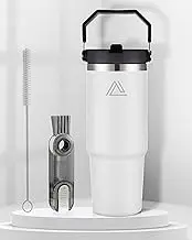 Jolada Australia® Insulated Water Bottle, Insulated Tumbler with Handle and Straw, Double Walled Coffee Cup, Stainless Steel Water Bottle, Insulated Flask, Large Travel Mug (Snow White, 0.9 Liters)