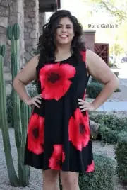 New PLUS SIZE Womens BLACK RED FLORAL BOHO A LINE SLEEVELESS TANK DRESS 2X 3X