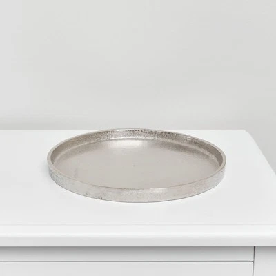 Medium Round Silver Metal Tray - 25.5cm display make up home decor accessories