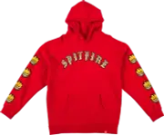 Spitfire Old E Bh Fill Sleeve Hooded Sweatshirt - MEDIUM Scarlet/Gold