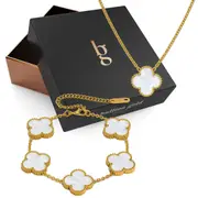 Boxed White Clover Necklace and Bracelet Set