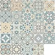 BESTonZON 24PCS Tile Stickers Stick Retro Style, 7.86inch Wall Tiles Peel and Stick Adhesive Decals, Removable Decorative Tile Stickers Traditional DIY Murals Tile Stickers for Kitchen Bathroom