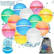 MAKTOR 12Pcs Reusable Water Balloons, Soft Water Bombs, Silicone Self-Sealing Water Balls, Summer Fun Outdoor Toy for Kids Ages 3+, Water Games for Boys Girls Outside Play Backyard Swimming Pool Party