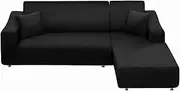 [NAISI] Couch Cover L Shape 2 Pieces Sofa Cover Soft Stretch Slipcovers with 2pcs Pillowcases Furniture Protector Sectional Couch Covers 3 Seater + 3 Seater(Black)