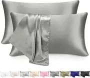 2 Pack Pillowcases, Silk Pillowcase for Women Men 51X76cm Soft Comfortable Breathable Smooth Cooling Pillow Covers for Sleeping (Silver Gray)