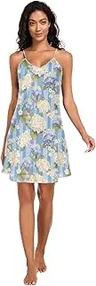 [FRODOTGV] Women's Slip Nightdress Sexy V Neck Chemises Nightshirts Hydrangea Blue Stripe Sleeveless Sleepdress for Women S