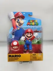 2023 Nintendo Super Mario 4" Articulated Figure with Red Mushroom Power up JAKKS