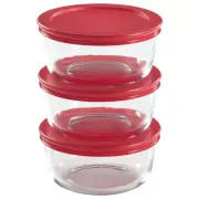 Pyrex Simply Store 7200 Glass 2-Cup Bowl & 7200-PC Red Plastic Lid (3-Pack)